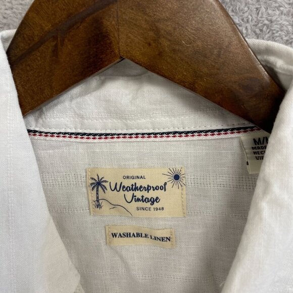 NEW Weatherproof Vintage Washable Linen Men's M White Short Sleeve Button-Up - Picture 6 of 9